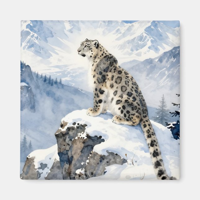Ein Schneeleopard auf schneebedecktem Gipfel Magnet (Vorne)