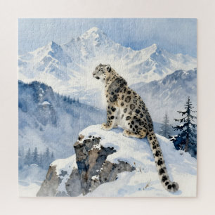 Ein Schneeleopard auf schneebedecktem Gipfel Puzzle