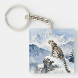 Ein Schneeleopard auf schneebedecktem Gipfel Schlüsselanhänger