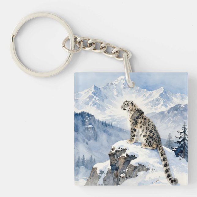 Ein Schneeleopard auf schneebedecktem Gipfel Schlüsselanhänger (Vorderseite)