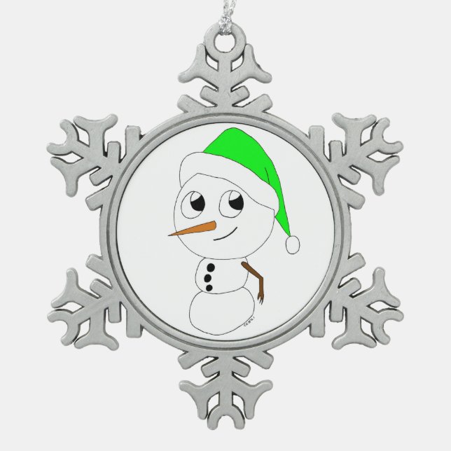 ein Schneemann Schneeflocken Zinn-Ornament (Vorderseite)