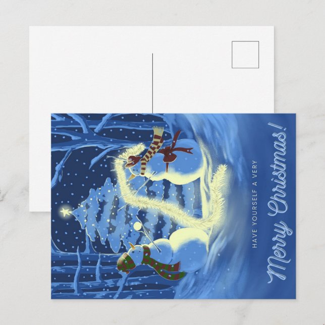 Ein Schneemann-Weihnachten Feiertagspostkarte (Vorne/Hinten)