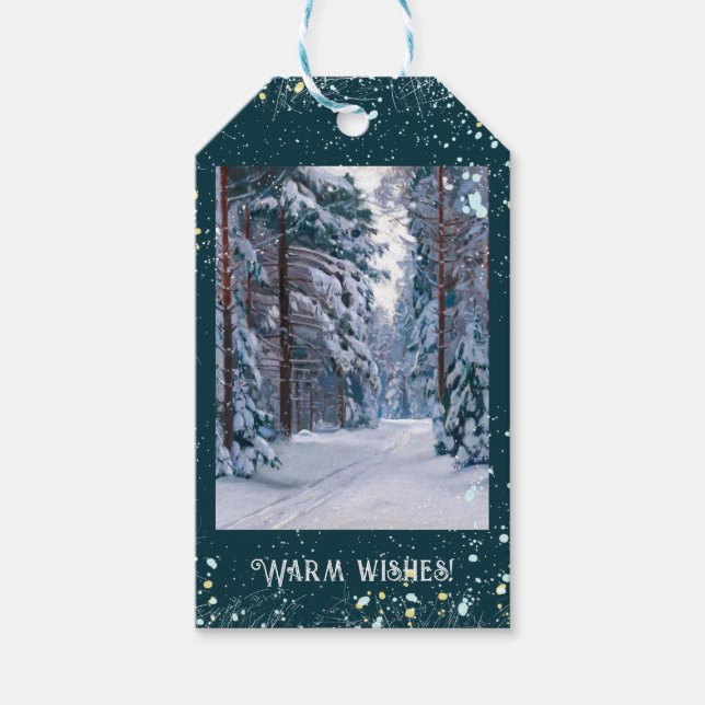 Ein schneesicherer Weg im Wald Geschenkanhänger (Vorderseite)