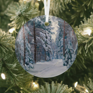 Ein schneesicherer Weg im Wald Ornament Aus Glas