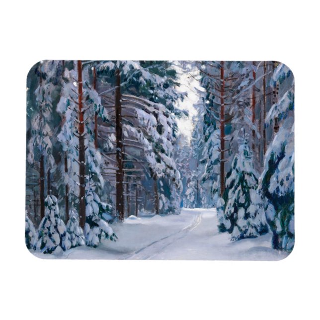 Ein schneesicherer Weg im Wald, Winter Magnet (Horizontal)