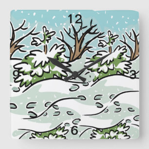 Ein Schneewald - Quadratische Wanduhr