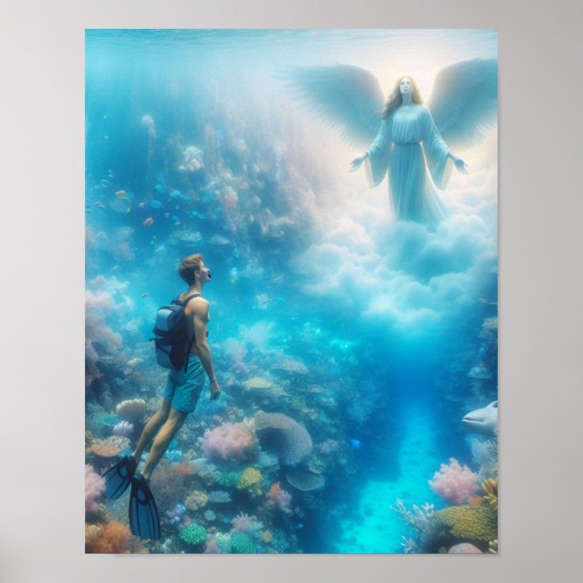 Ein Schnorchler erstaunt, einen Engel in einem Rif Poster (Vorne)