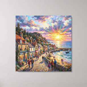Ein schöner Stranddorfflugplatz bei Sonnenuntergan Leinwanddruck