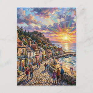 Ein schöner Stranddorfpier bei Sonnenuntergang Postkarte
