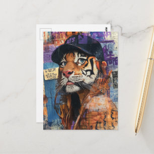Ein schöner Tiger in einer Baseballmütze Postkarte