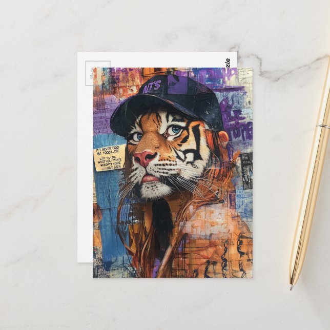 Ein schöner Tiger in einer Baseballmütze Postkarte (Vorderseite/Rückseite Beispiel)