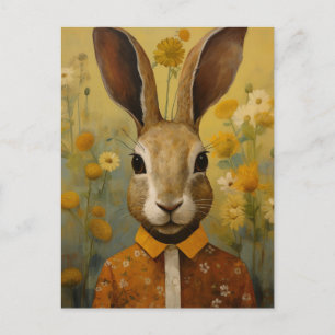 Ein schönes braunes Kaninchen in einem blumigen He Postkarte