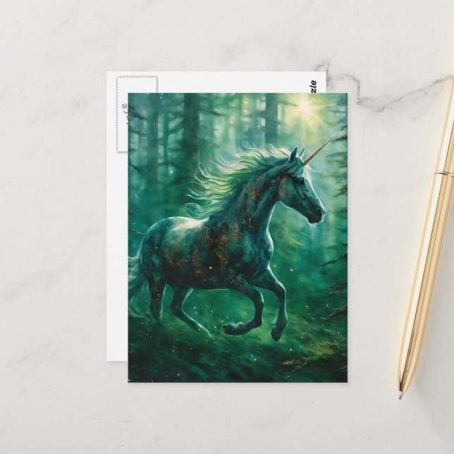 Ein schönes Einhorn im Wald Postkarte (Vorderseite/Rückseite Beispiel)