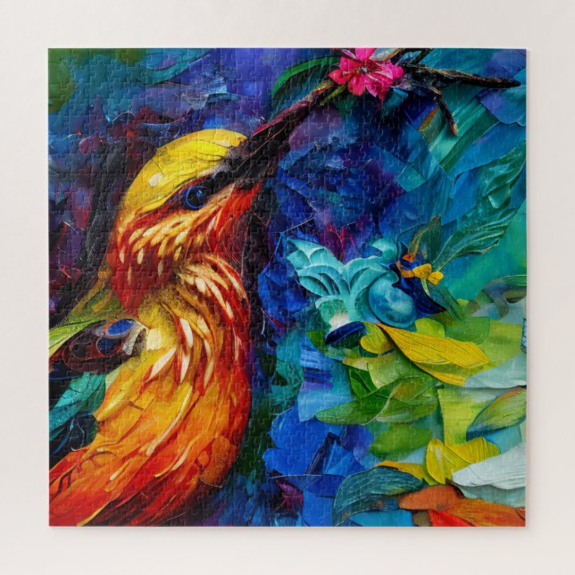 Ein schönes Mixed-Media-Gemälde von Hummingbird Puzzle (Vertikal)