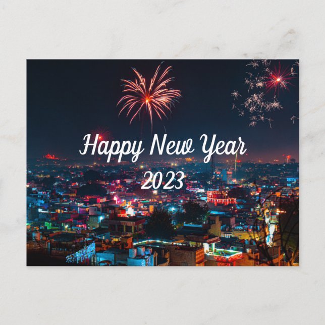 Ein schönes neues Jahr Feuerwerk in der City Postk Postkarte (Vorderseite)