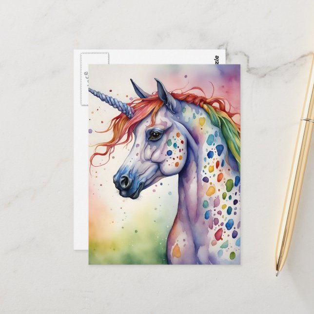 Ein schönes Regenbogen Appaloosa Unicorn Postkarte (Vorderseite/Rückseite Beispiel)
