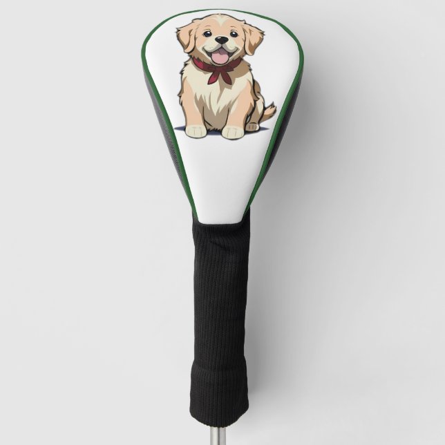 Ein schönes und niedliches Goldenes Retriever im S Golf Headcover (Vorderseite)