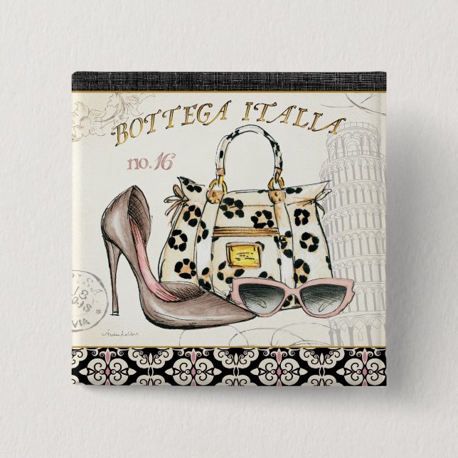 Ein Schuh, eine Tasche und ein Paar Gläser Button (Vorderseite)