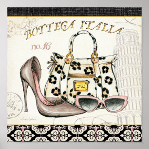 Ein Schuh, eine Tasche und ein Paar Gläser Poster