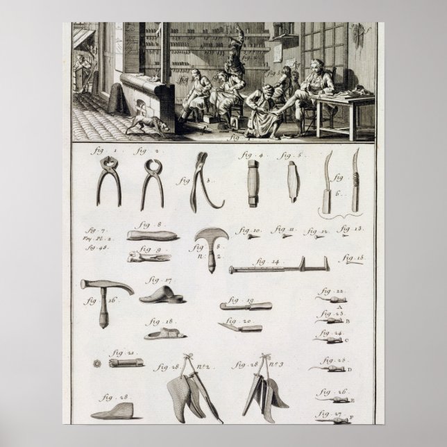Ein Schuh und Bootmaker und ihre Werkzeuge von der Poster (Vorne)