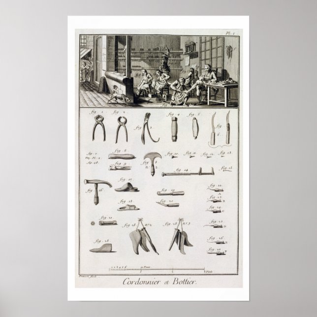 Ein Schuh und Bootmaker und ihre Werkzeuge von der Poster (Vorne)
