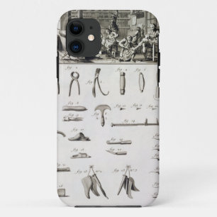 Ein Schuh und ein Bootmaker und ihre Werkzeuge, iPhone 11 Hülle