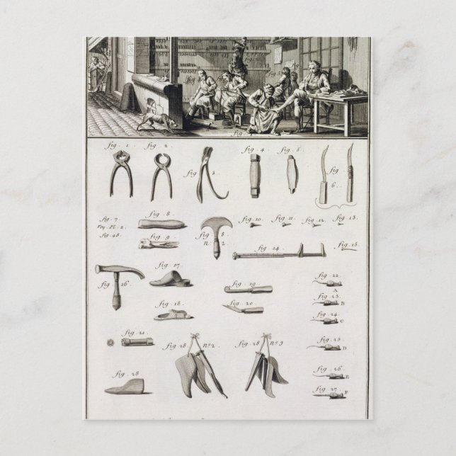 Ein Schuh und ein Bootmaker und ihre Werkzeuge, Postkarte (Vorderseite)