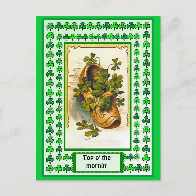 Ein Schuh voller Kleeblätter Postkarte (Vorderseite)