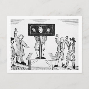 Ein schuldiger Mann im DorfPillory, Kopie eines Postkarte