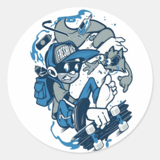 Ein Schuljunge mit Longboard Runder Aufkleber