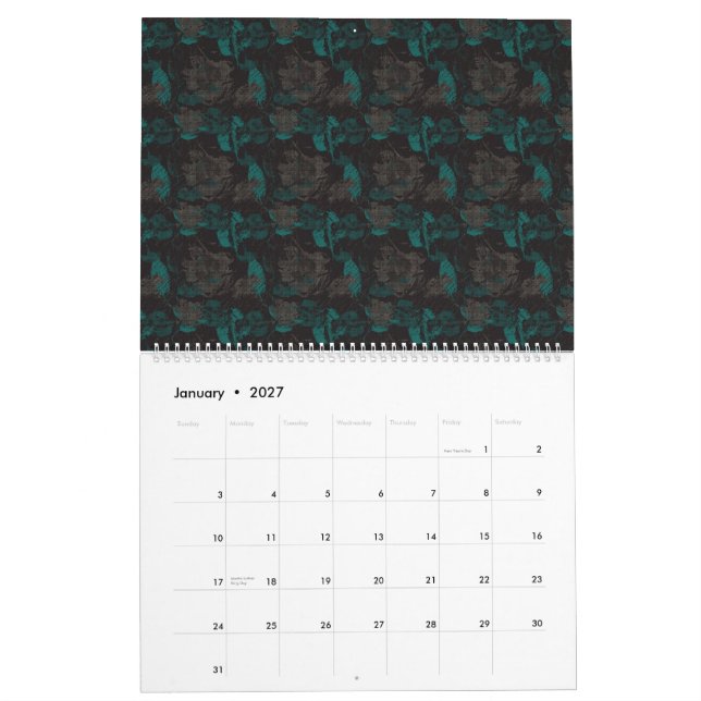 ein schwarz-grünes Muster mit schwarzem Hintergrun Kalender (Jan 2027)