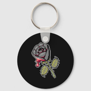 Ein Schwarz-Rose-Farblackierung Red Pixel Art Schl Schlüsselanhänger
