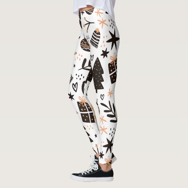 Ein Schwarz-Weiß-Weihnachtsmuster Leggings (Links)