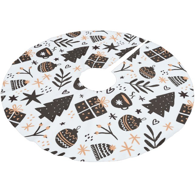 Ein Schwarz-Weiß-Weihnachtsmuster Polyester Weihnachtsbaumdecke (Schrägansicht)