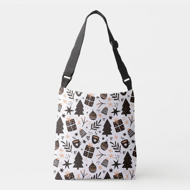 Ein Schwarz-Weiß-Weihnachtsmuster Tragetaschen Mit Langen Trägern (Vorderseite)
