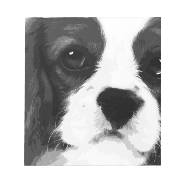 Ein schwarz-weißer Cavalier King charles spaniel Notizblock (Vorderseite)