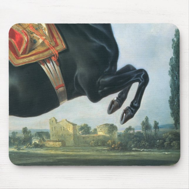 Ein schwarzes Pferd darstellend das Courbette Mousepad (Vorne)