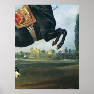 Ein schwarzes Pferd darstellend das Courbette Poster