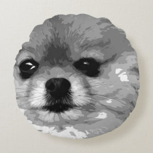 Ein Schwarzweiss-Spitz Rundes Kissen