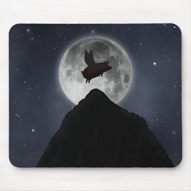 Ein Schwein fliegt über Vollmond über den Berg Mousepad (Vorne)