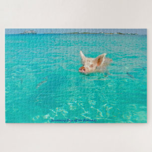 Ein Schwein schwimmt auf den Bahamas. Jigsaw Puzzl Puzzle