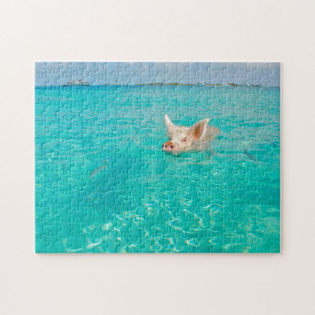 Ein Schwein schwimmt auf den Bahamas. Puzzle (Horizontal)