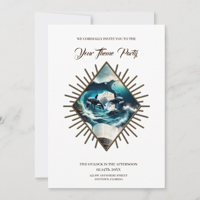 Ein schwimmendes Dampfbad Orca in der Welle. Einladung (Vorderseite)