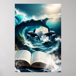 Ein schwimmendes Dampfbad Orca in der Welle. Poster