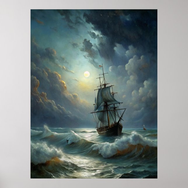 Ein Segelschiff im Meer Poster (Vorne)