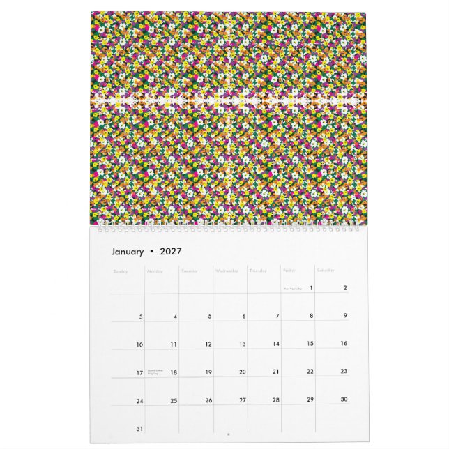 ein sehr buntes Muster mit viel unterschiedlichem  Kalender (Jan 2027)