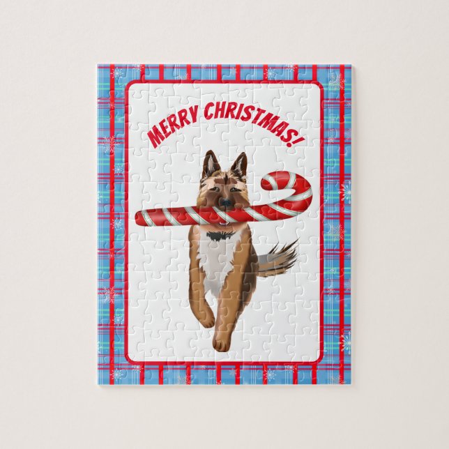 Ein sehr deutscher Schäferhund Candy Cane Weihnach Puzzle (Vertikal)