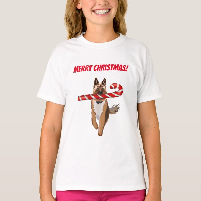 Ein sehr deutscher Schäferhund Candy Cane Weihnach T-Shirt (Vorderseite)