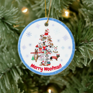 Ein sehr fröhlicher Hunde-Weihnachts-Keramikschmuc Keramik Ornament