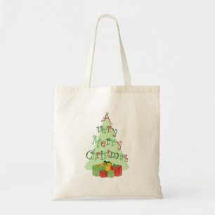 Ein sehr fröhlicher Weihnachtsbaum und Geschenke  Tragetasche
